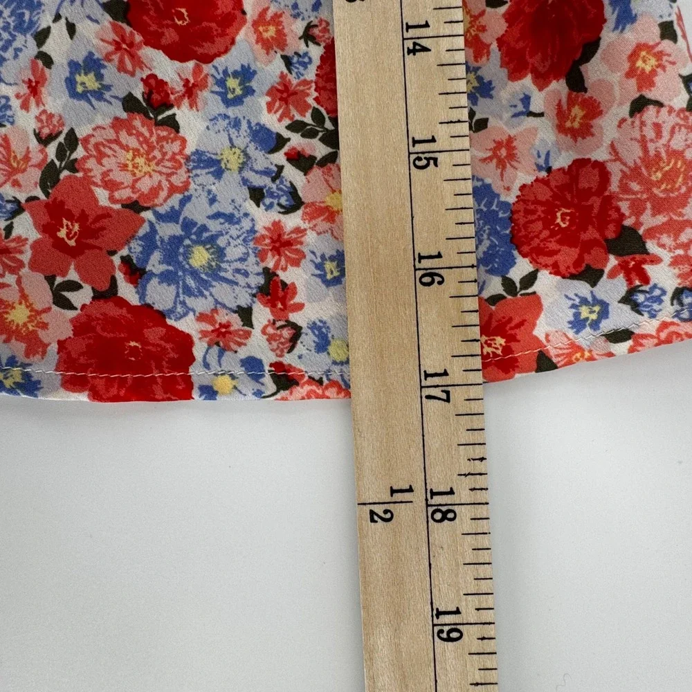Floral Mini‎ Skirt Coral Blue A-Line Size M 7-9 Cottagecore Chic Flowy Vacation